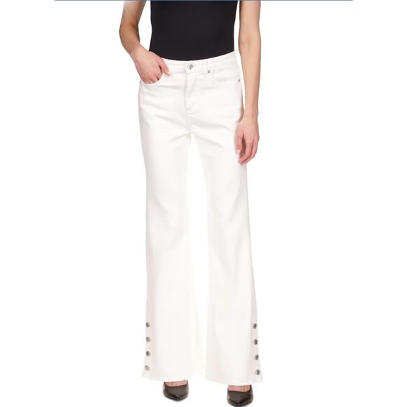 MICHAEL Michael Kors Denim - Michael Kors White Selma Button Hem Bootcut Jeans